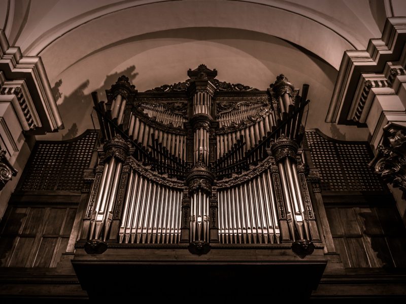 A low angle shot of the arch shaped ceiling of Primary Cathedral of Bogota in Colombia