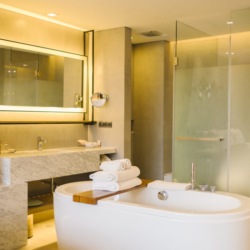 luxury bathtub inside bedroom in hotel